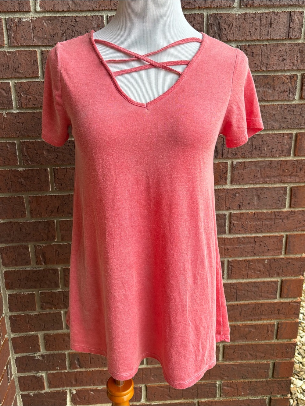 Bobbie Brooks Coral Crisscross V-Neck Tunic